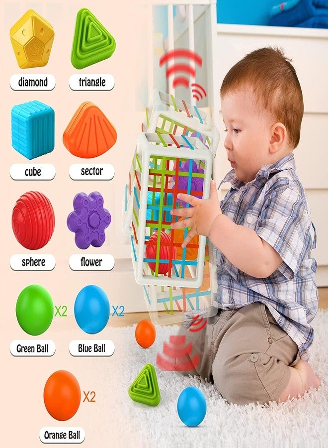 GoldiMec Baby Shape Sorting Toy, Montessori Sensory Toys with Blocks Colorful Cube and Alphabets, Shape Sorting Toy with Elastic Bands Fine Motor Skill Toy, Preschool Learning Toys (9 Pieces) - Image 5
